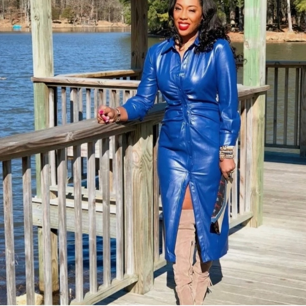 Zara blue leather button down dress. In small.